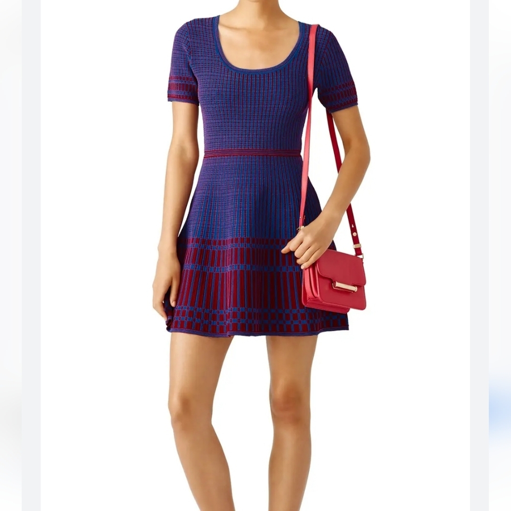 Diane Von Furstenberg Blue and Burgundy Knit Fit-and-Flare Dress